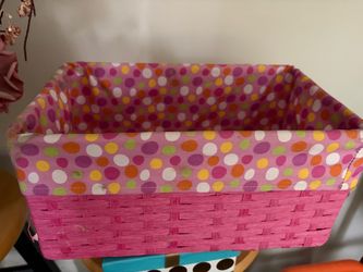 Pink Woven Basket with Polka Dot Liner