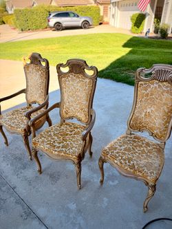 Set of 3 Vintage Gold Horsehair Chairs