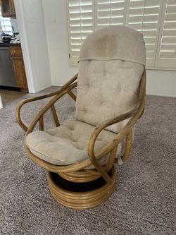 Swivel Rattan rocking lounge chair mid century beachy boho