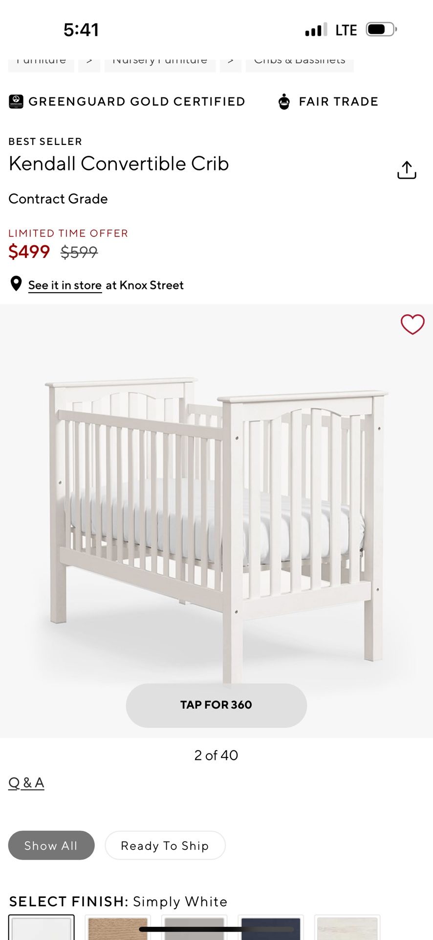 Pottery Barn Kendall Crib With Conversion Kit And Mattress