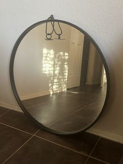 30” Mirror With Black Frame And Chain Wall Mount