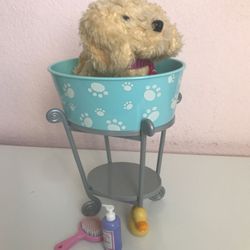 American girl dog washing set with dog and accessories