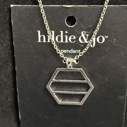"NEW " Hildie & Jo Hexagon Geometric Pendant Necklace In Silver-tone 20" Cable Chain & Lobster Clasp