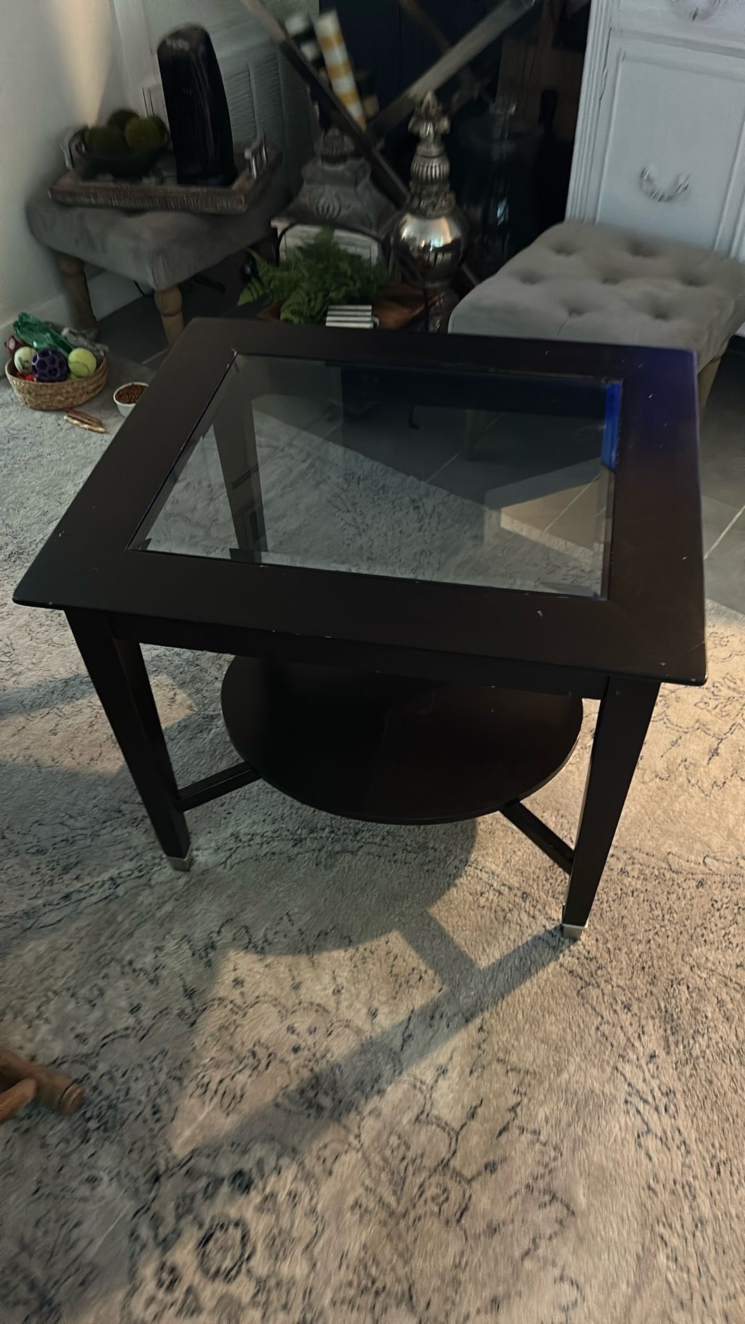 Black Wood and Glass End Table/Nightstand
