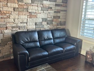 Dark Blue Leather 3-Seat Sofa