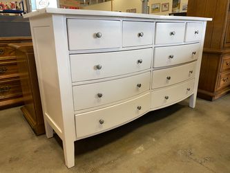 White Wooden 10 Drawer Dresser with Sleek Silver Pulls