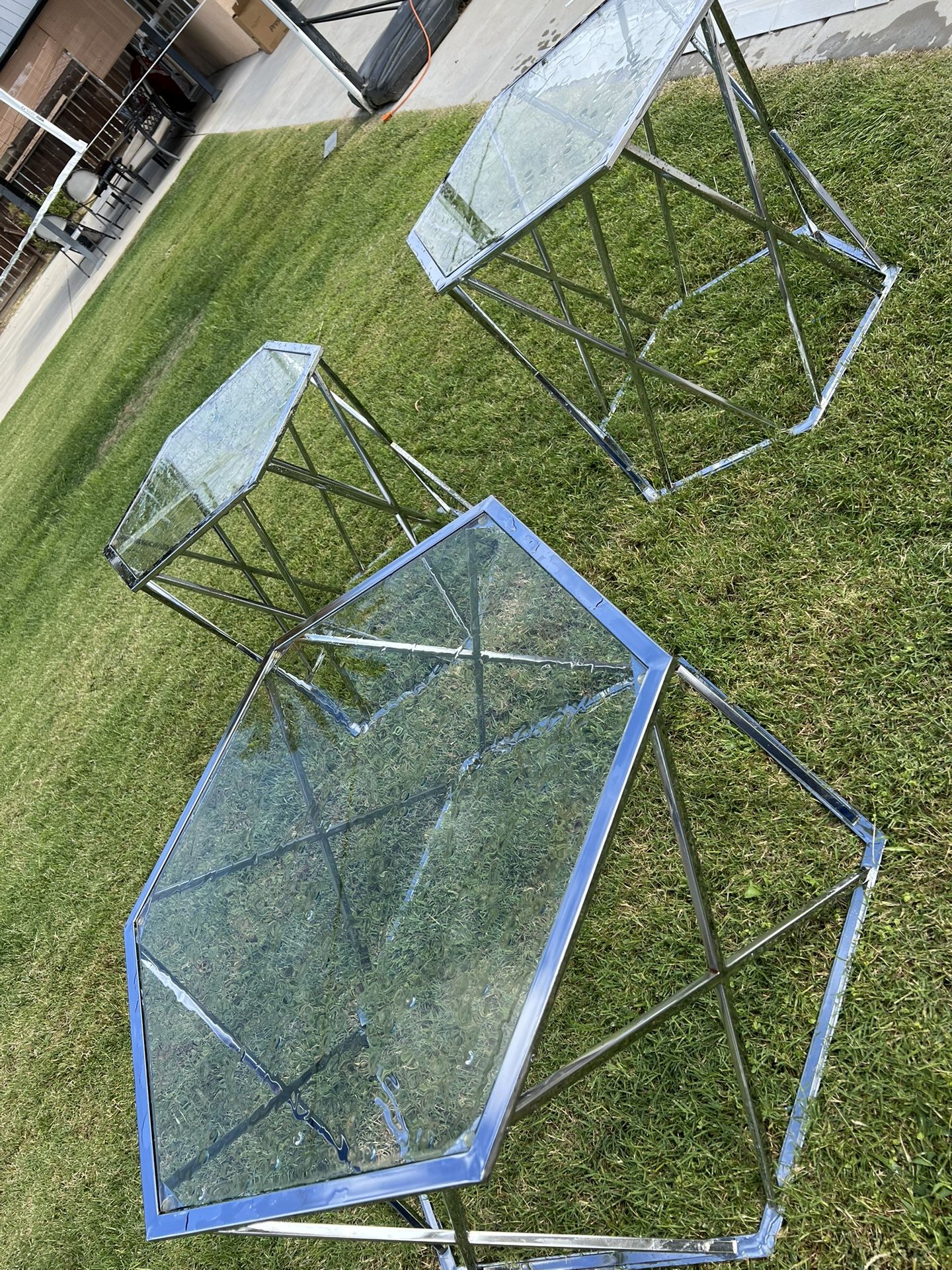 Glass Coffee Table With 2 Side Tables 