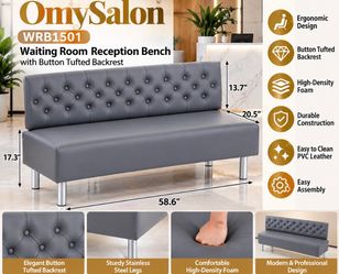 OmySalon WRB1501 58.6in Upholstered Waiting Room Reception Bench Chair with Button Tufted Backrest