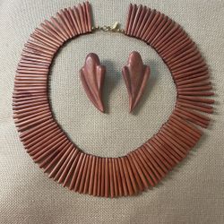 Wooden African Necklace And Ear Ring Set
