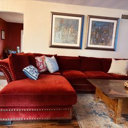 11 Foot Goose Down, Red Velvet Sectional