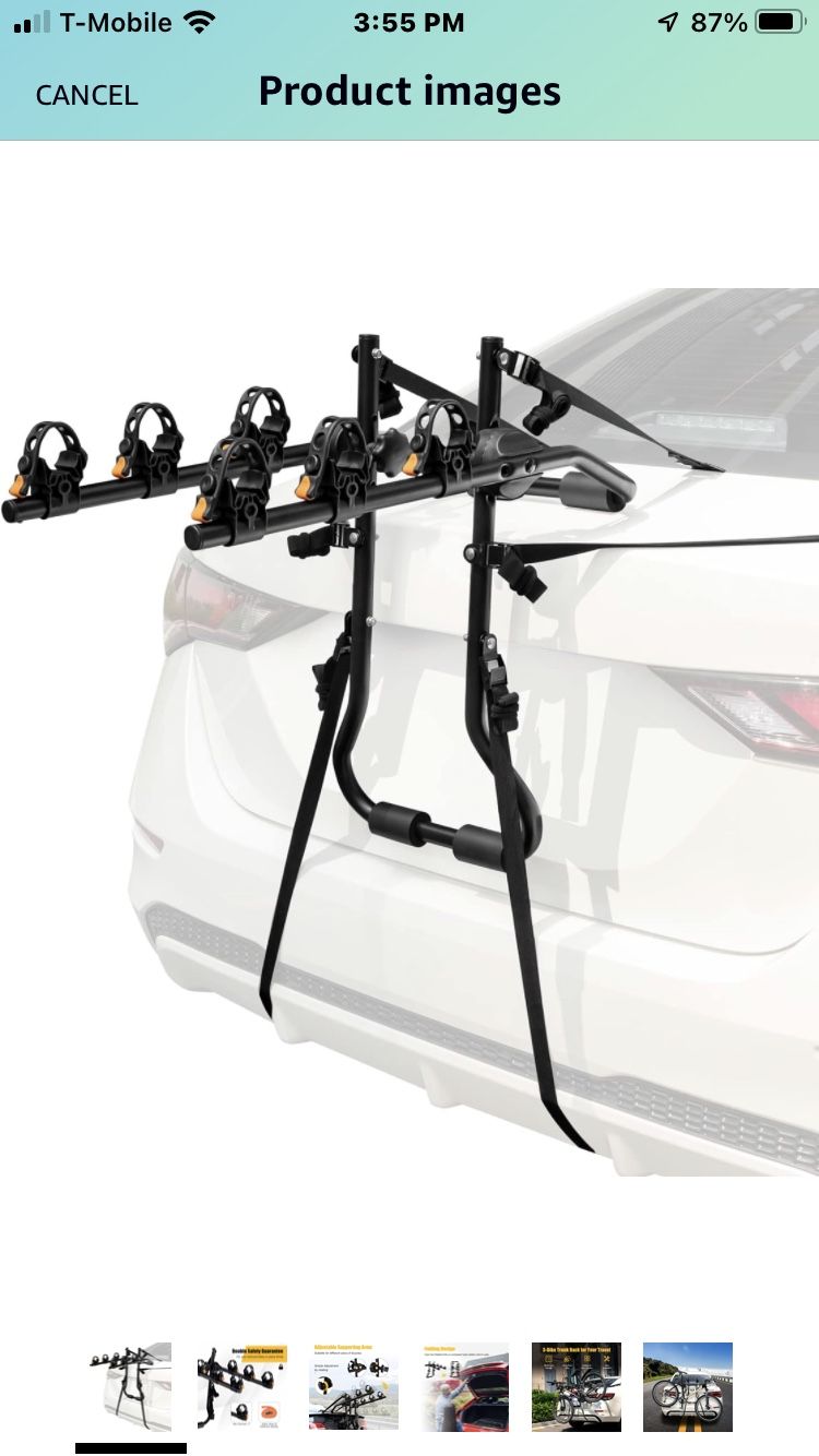 GYMAX Bike Rack, Trunk Mounted 3 Bike Hitch Rack with 2” Receiver & Double Safety Guarantee, Folding Heavy Duty Adjustable Bicycle Rack for Cars, Truc