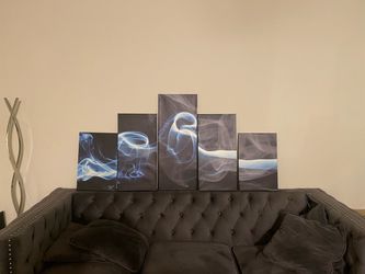 Wall Art - 5 Piece Blue & Black Abstract Smoke Canvas Wall Art Set