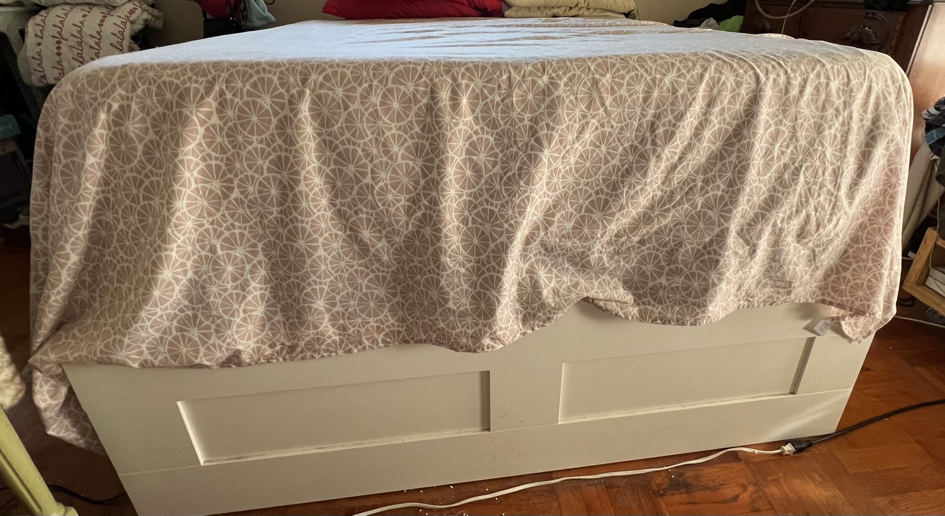 IKEA White Queen bed frame with 4 Storage Drawers