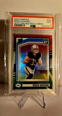 2024 Panini Donruss - Brock Bowers #394 Optic Red & Green Prizm (RC) PSA 9