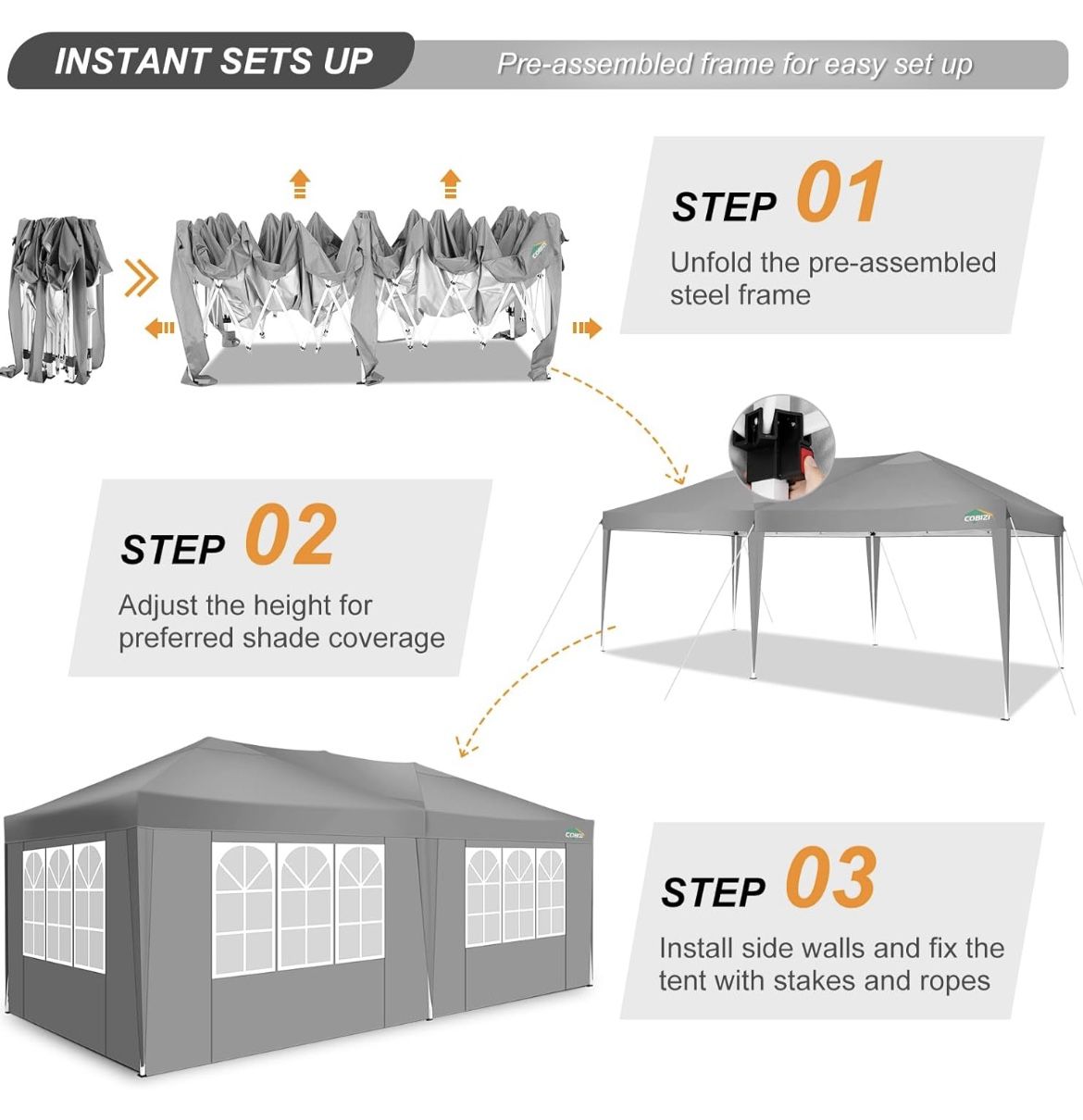 Canopy 10x20 Pop Up Canopy with 6 SidewallsWaterproof Party Tent Outdoor Event Shelter Sun Shade Protable Tent for Parties Beach Camping Commercial I