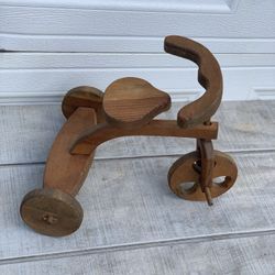 Vintage Handmade Wooden Tricycle Doll Toy Heart Cutout Rustic Farmhouse Decor 14