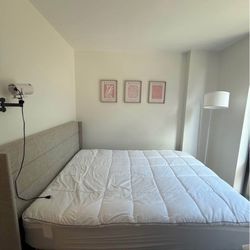 Allewie Queen Size Lift Up Storage Bed, Modern Wingback Headboard with Mattress and mattress topper