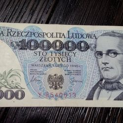 Poland Currency 100000 Zlotych ,1990 XF 