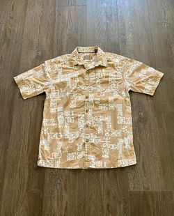 Halo Men's Beige Tropical Print Short Sleeve Button-Down Shirt