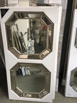 Set of two antique border hex mirrors