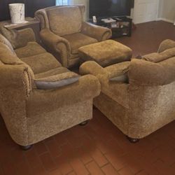 BROWN COUCH SOFA AND OTTOMAN