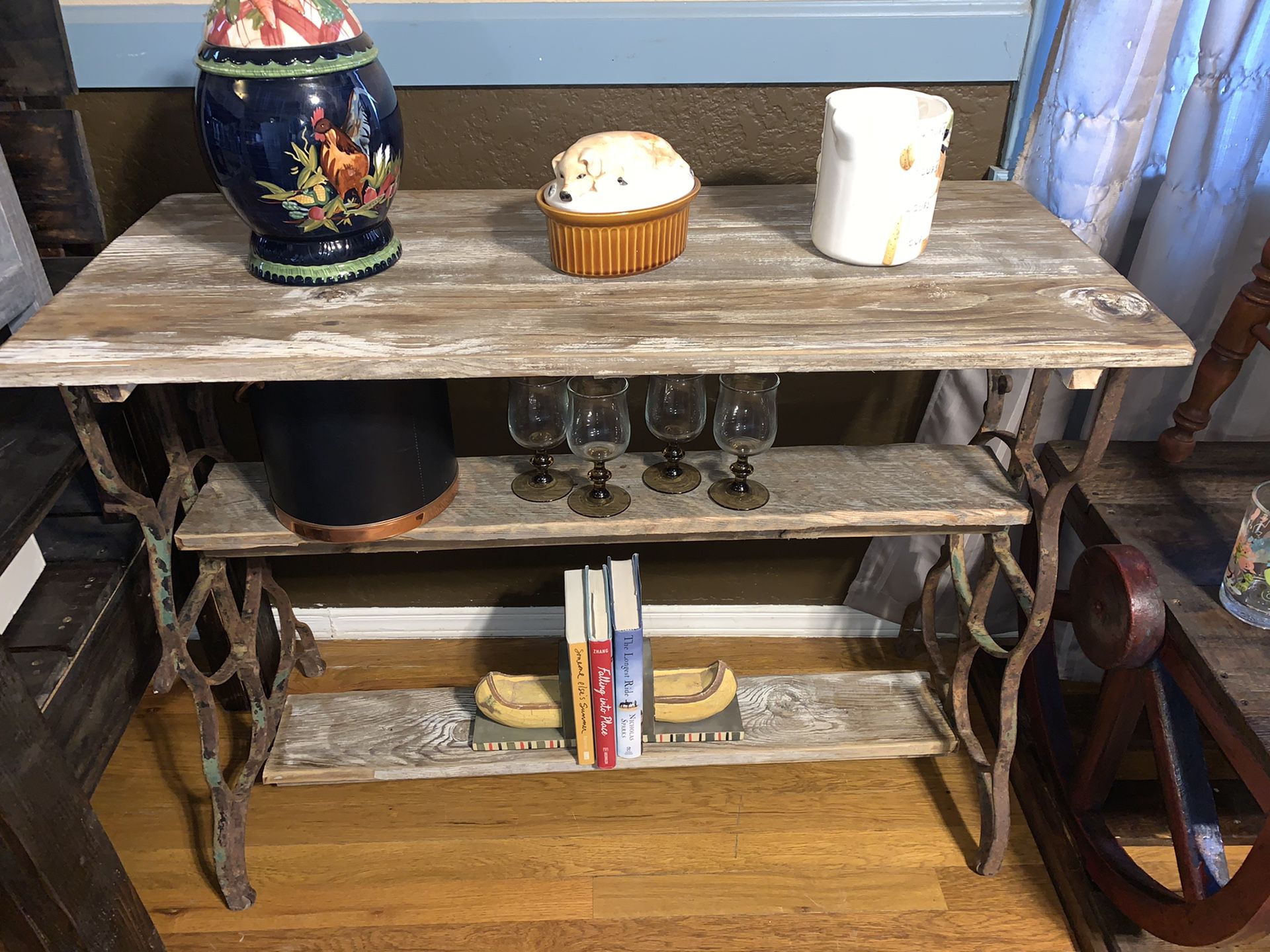 Beautiful solid wood and iron accent 3 tier table
