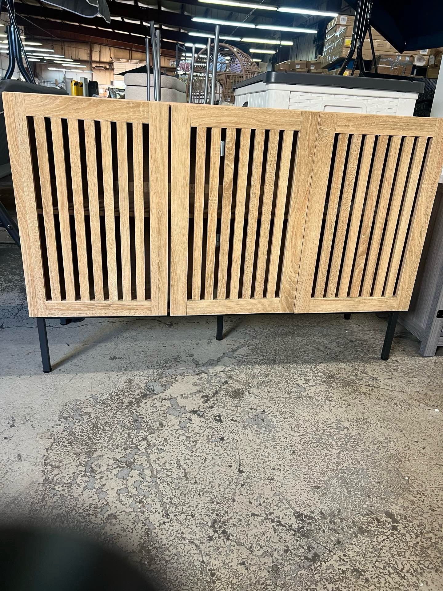 Storage Cabinet,47.2" Farmhouse Buffet Cabinet With Metal Base And Adjustable Shelves,sideboard Coffee Bar Cabinet With 3 Doors For Kitchen,dining Roo