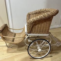 Antique Wicker And Metal Doll Carriage