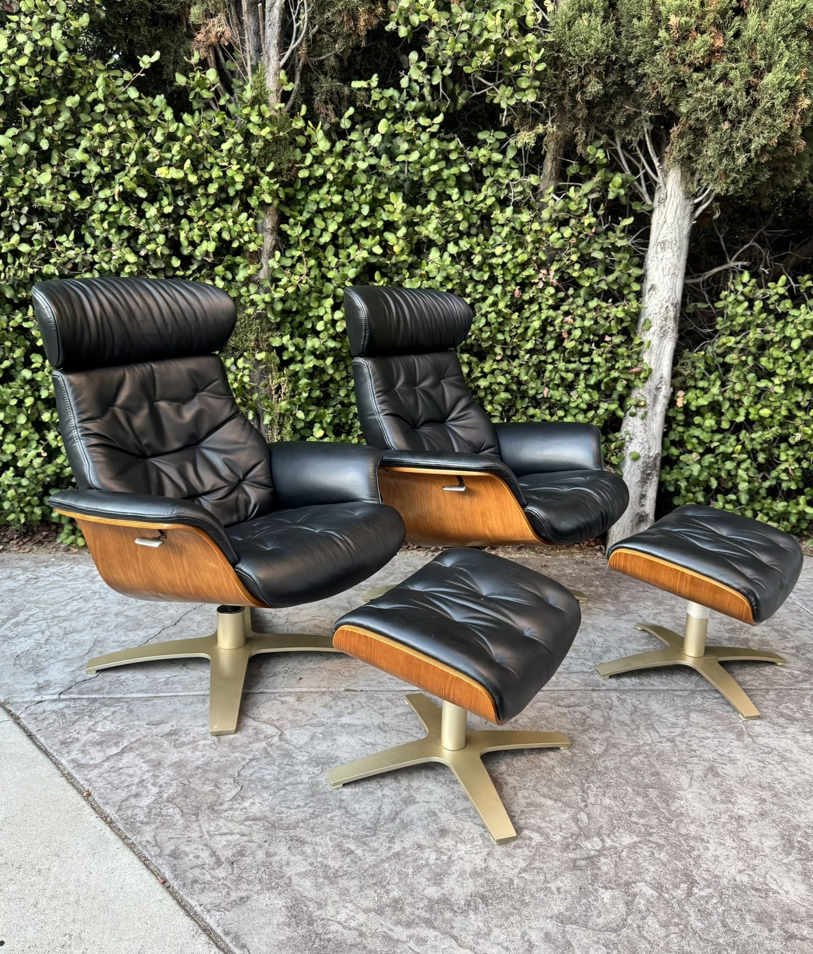 Modern Black Leather Recliner Reclining Lounge Chair + Ottoman Set