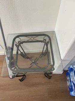 Glass Top Side Table with Iron Base