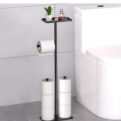 Toilet Paper Holder Free Standing Large Capacity Toilet Paper Roll Holder for 7 Rolls,Black Toilet Paper Holder Stand with Non-Slip Stable Base,Black 