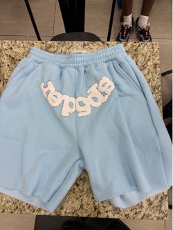 light blue sp5der shorts