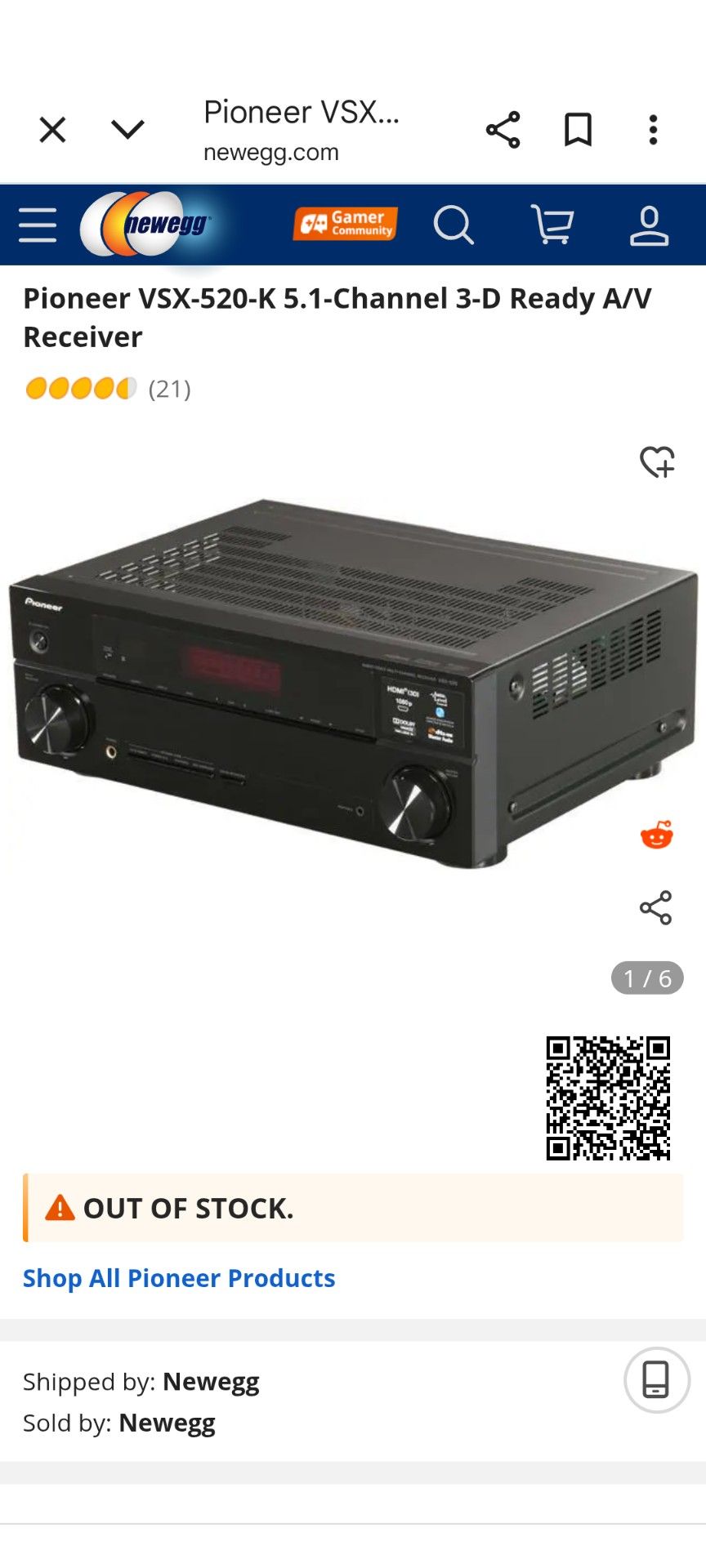 Pioneer VSX-520-K 5.1-Channel 3-D Ready A/V Receiver