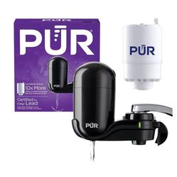 PUR Vertical Faucet Mount Water Filtration System with Lead Reducing Filter for Cleaner, Filtered Tap Water, Lasts 100 Gallons, Sink Water Filter, Fit