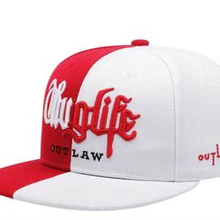 Red / White Thug Life Flat Brim Snapback Hat 