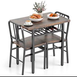 Industrial Dining Table Set with 2 Chairs