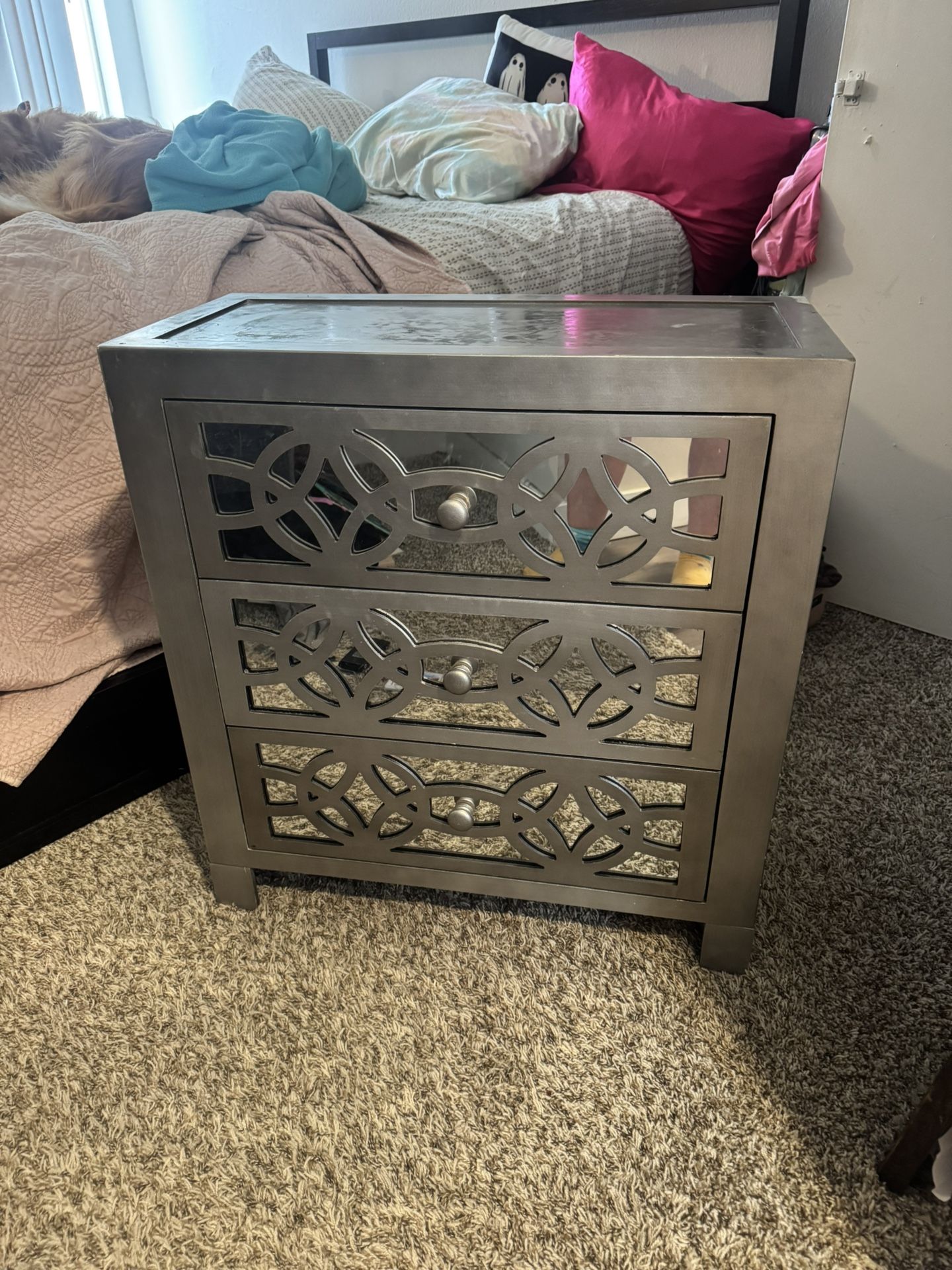 3 Drawer Dresser Chest - Silver w/mirrors