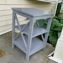 Gray Table With Shelves 
