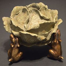 Mcm Ceramic Cabbage Bowl Supported By Four Bunny Rabbits 
