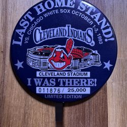 CLEVELAND INDIANS: “Last Home Stand” “I Was There” Button PIN, Oct 1-3, 1993 #011876/25,000, Vintage