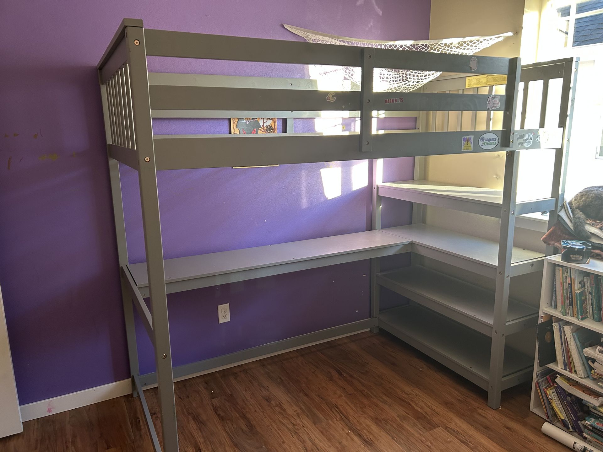 Solid wood loft desk/bed - gray