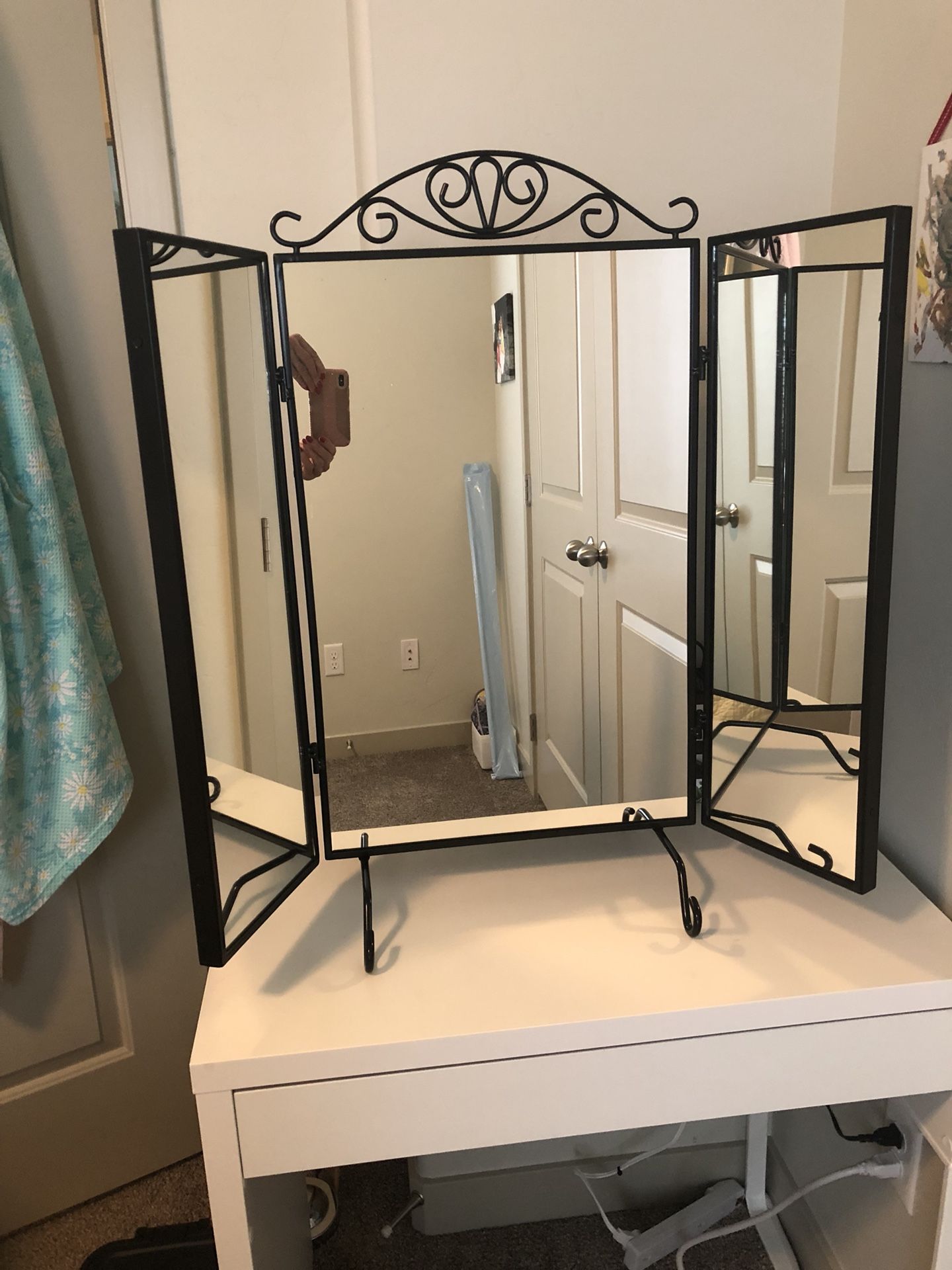 IKEA Black Rod Iron Tri-fold Mirror