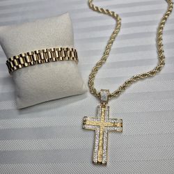 Men's Cross Set Prices On Description High Quality Jewelry 14k Gold Plated Hypoallergenic Waterproof Non Tarnish 