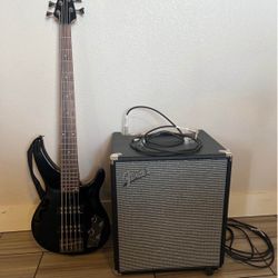 Yamaha TRBX305 5 string bass guitar and Fender Rumble 100 Amplifier