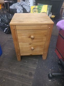 Pine Wood Bedside Table with Two Drawers
