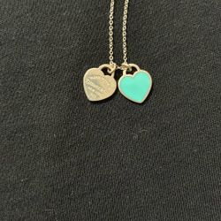 Tiffany & Co Silver Necklace W/ Double Heart