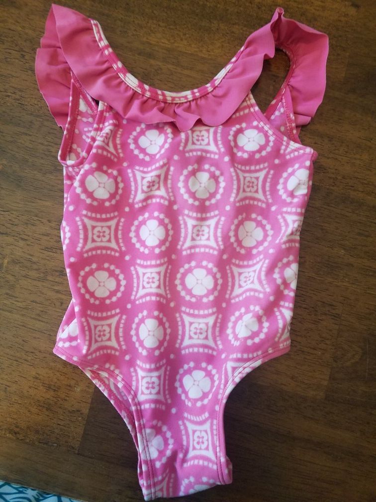 Circo girls 2t swimsuit pink white ruffles bow in back