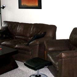 Brown Leather Couch + Matching Chair