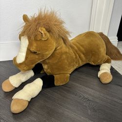 Vintage E J Classic Plush Horse w/ Halter Brown White Black Stuffed Animal 35”