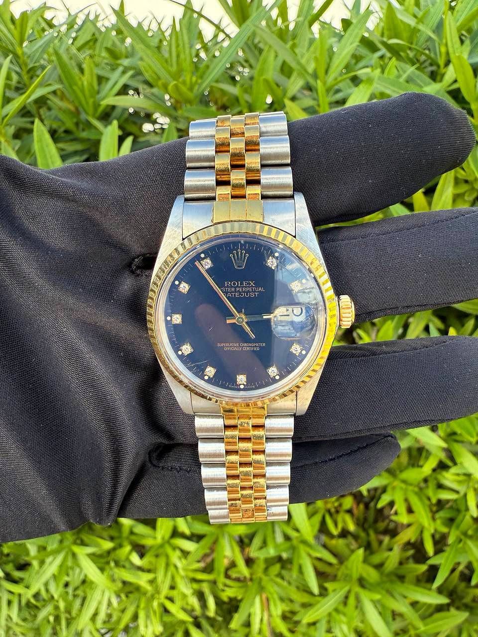 Rolex Datejust 36mm 16013 Factory black diamond dial 18k yellow